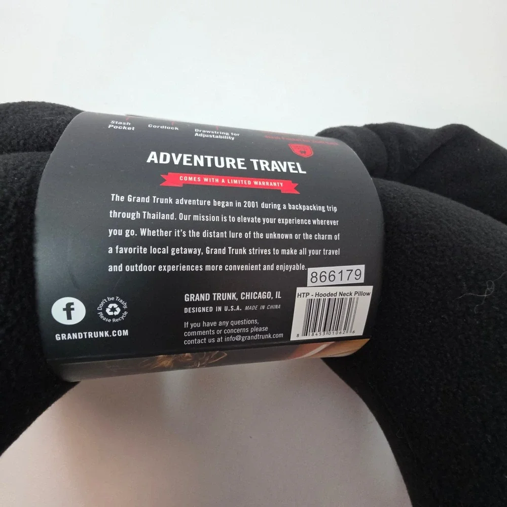 NEW Grand Trunk Hooded Travel Neck Pillow Black Memory Foam Adventure Travel Nap